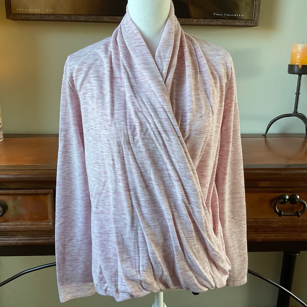 Mesh + Lace Criss-Cross Long Sleeve Shirt. Pink. Size M